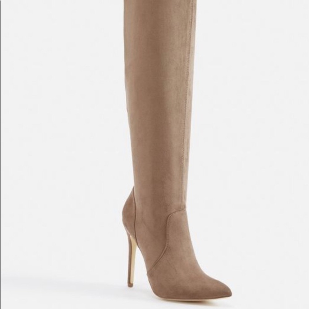 BOGO Knee High Taupe Suede Stiletto Boots